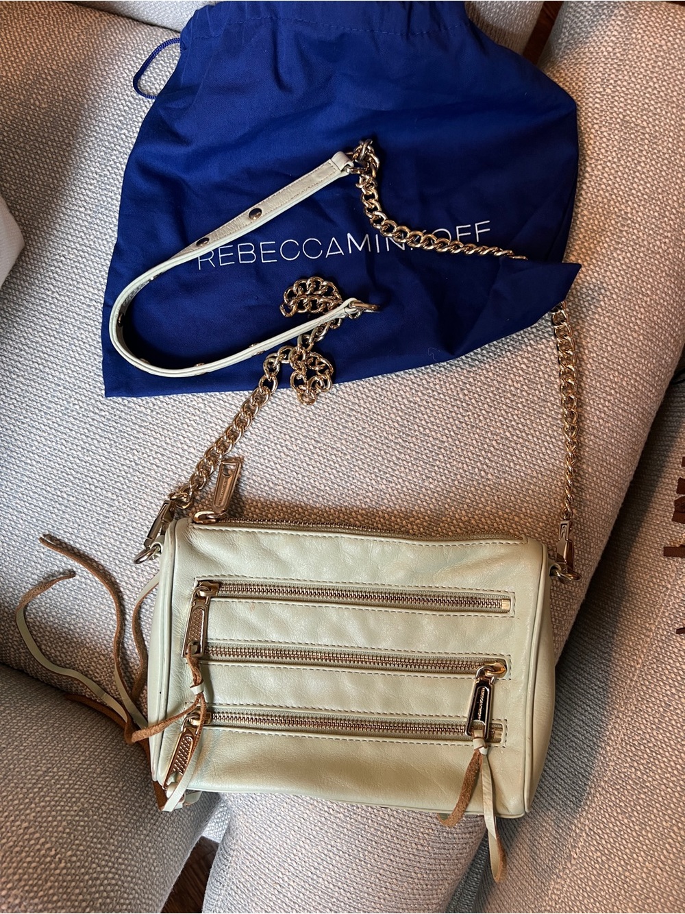Rebecca Minkoff Mint Leather Crossbody with Gold Chain Detail
